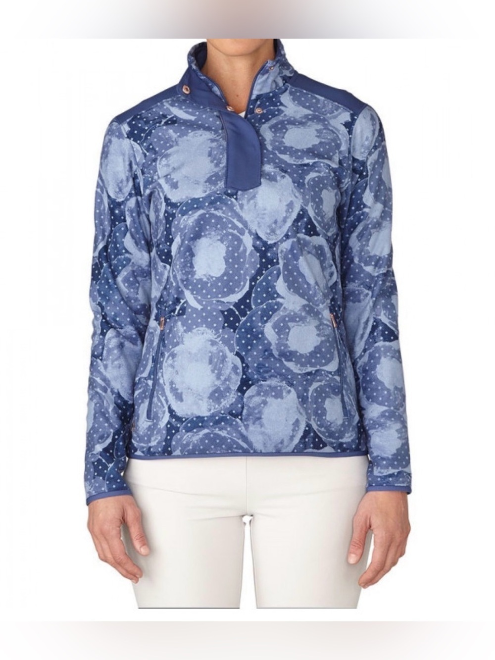 Adidas long sleeve polo golf blue floral pullover sweater sz Large